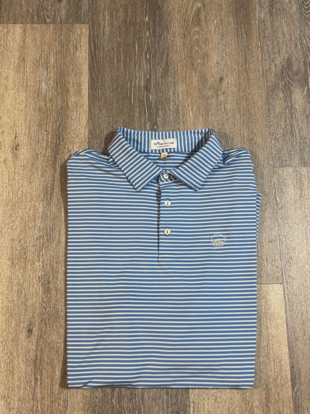 Peter Millar Light Blue & White Striped Polo